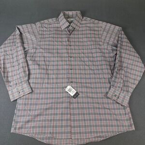 Van Heusen Mens Regular Fit Wrinkle Free Dress Shirt Grey Cranberry Plaid 16.5